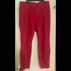 Loft frayed hem red denim ankle pants
